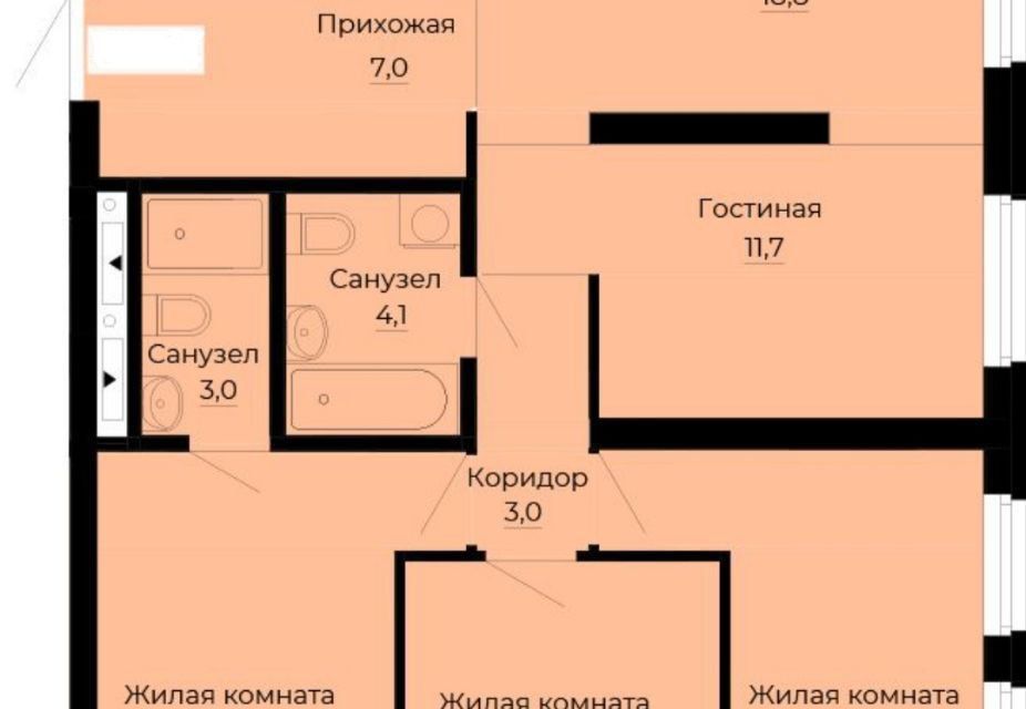 Продаётся 3-комнатная квартира, 93 м²