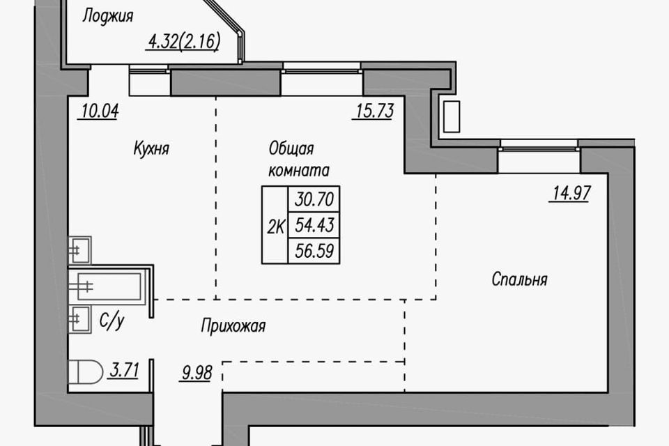 Продаётся 2-комнатная квартира, 57 м²
