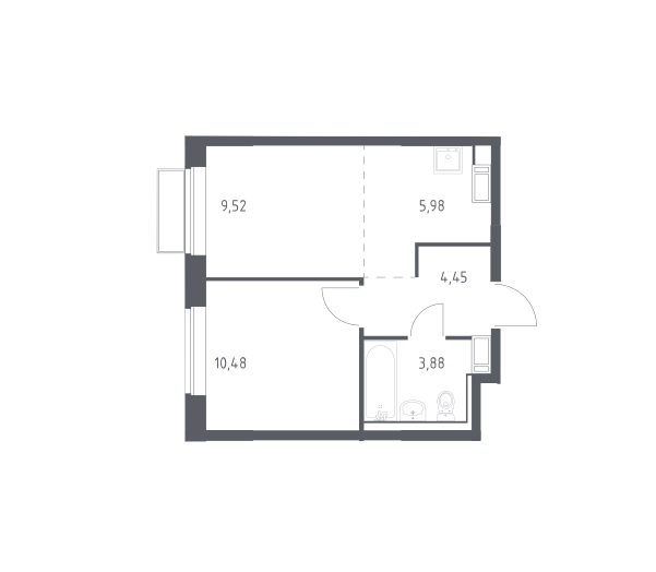 Продаётся 1-комнатная квартира, 34.31 м²