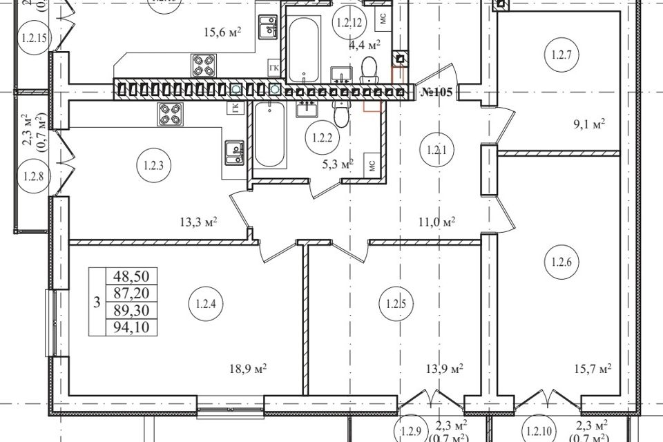 Продаётся 3-комнатная квартира, 88.4 м²