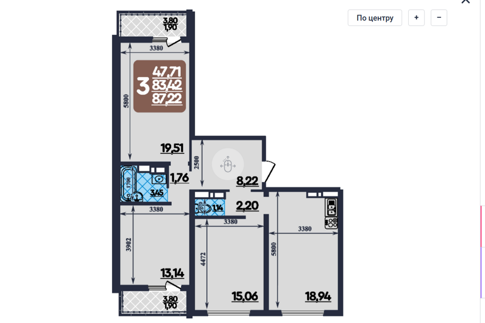 Продаётся 3-комнатная квартира, 87 м²