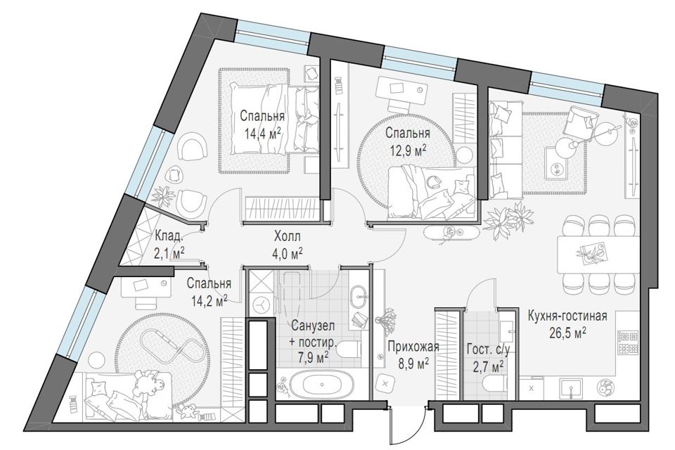 Продаётся 3-комнатная квартира, 93.4 м²