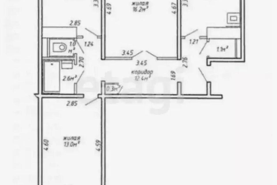 Продаётся 3-комнатная квартира, 63.4 м²