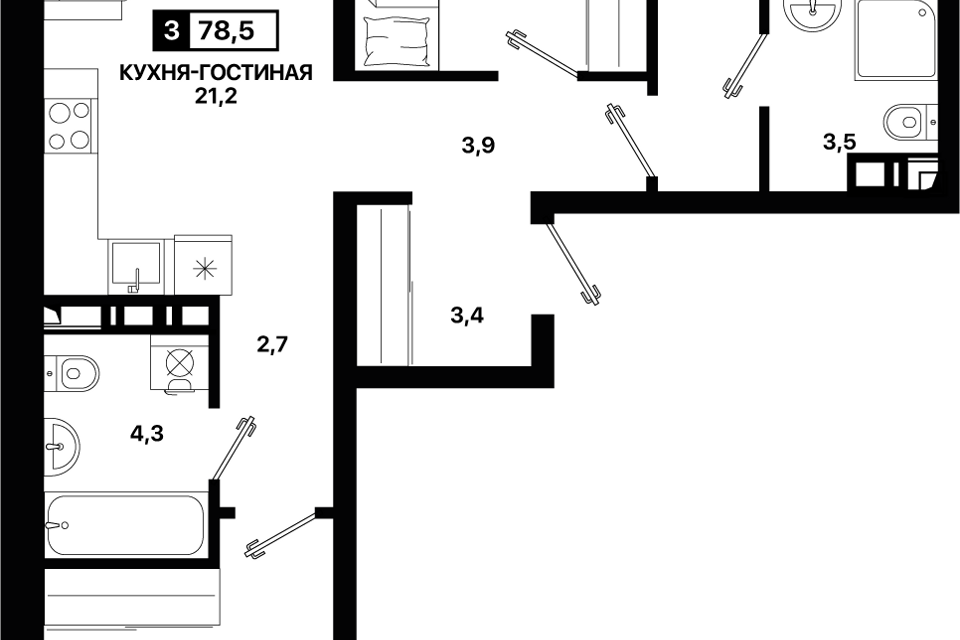Продаётся 3-комнатная квартира, 78.5 м²