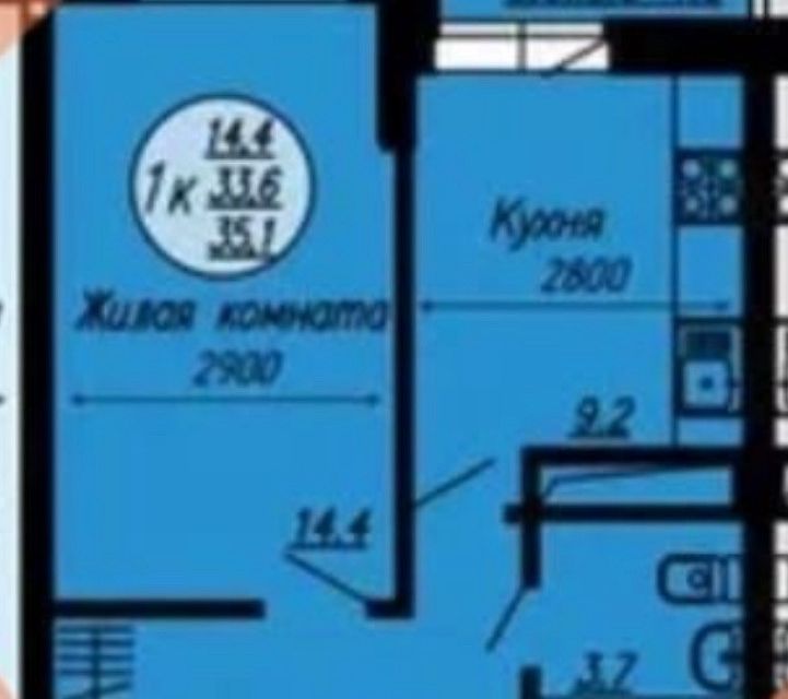 Продаётся 1-комнатная квартира, 35.1 м²