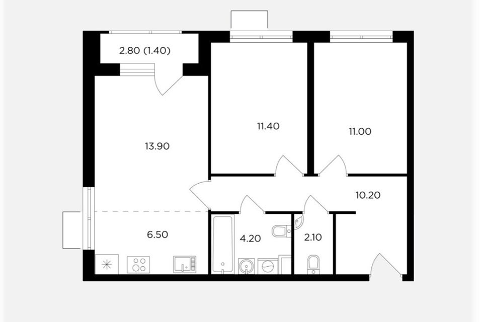Продаётся 3-комнатная квартира, 60.7 м²