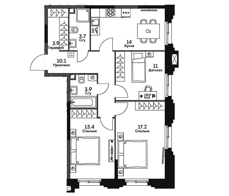 Продаётся 3-комнатная квартира, 77.2 м²