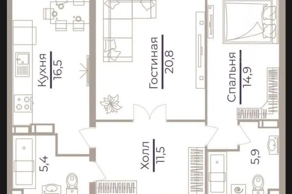 Продаётся 2-комнатная квартира, 74.1 м²