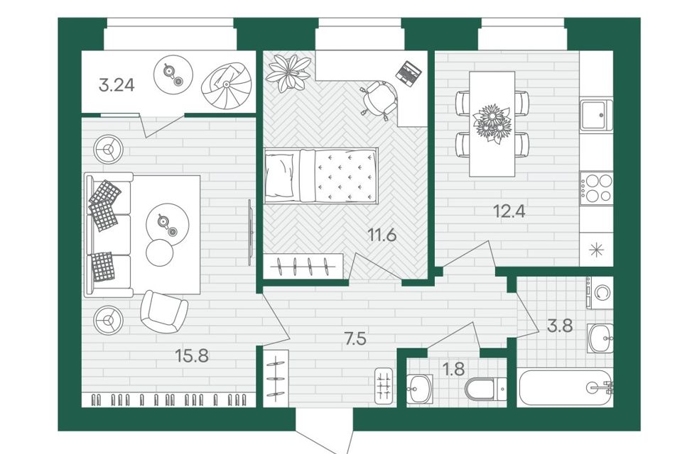 Продаётся 2-комнатная квартира, 56.1 м²