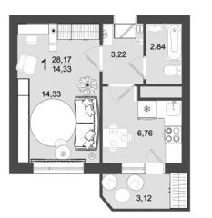 Продаётся 1-комнатная квартира, 28.17 м²