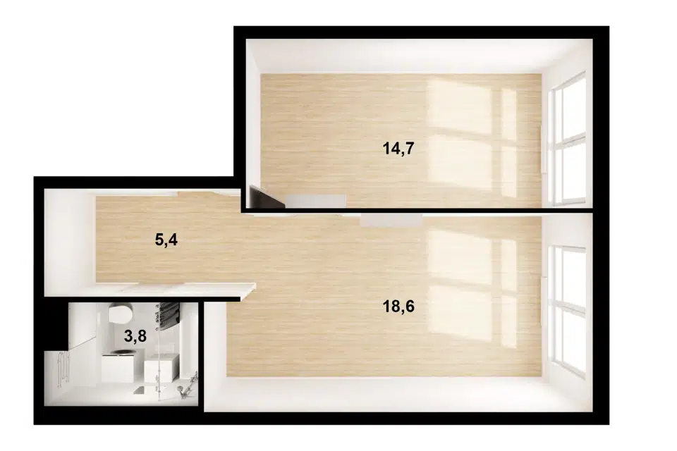 Продаётся 1-комнатная квартира, 42.3 м²