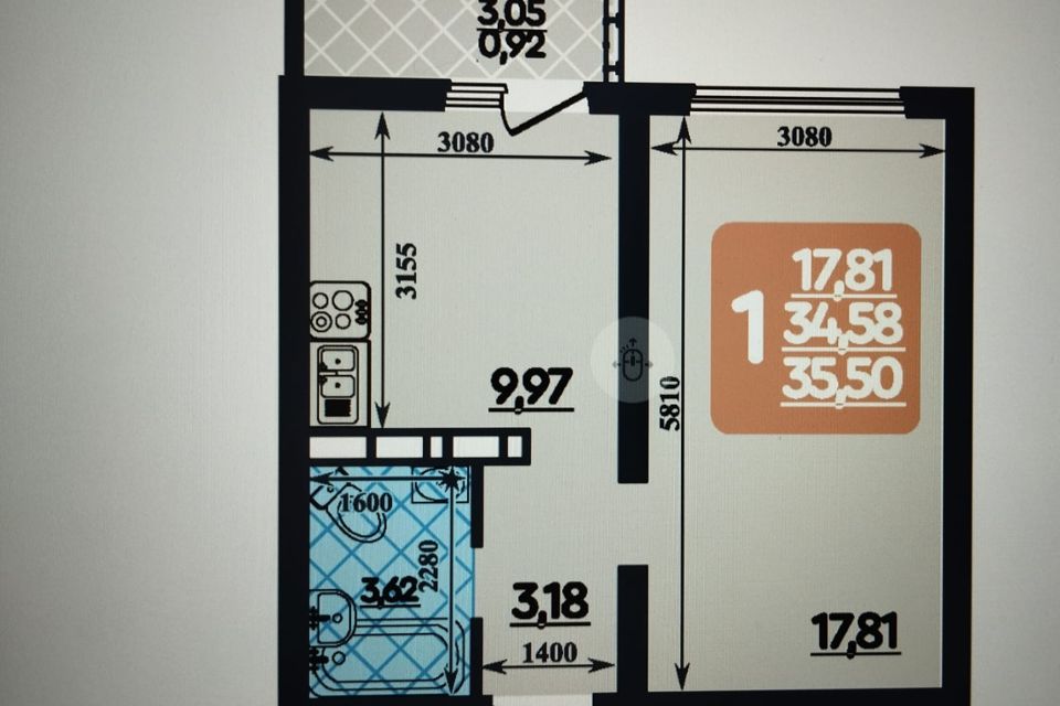 Продаётся 1-комнатная квартира, 35.5 м²
