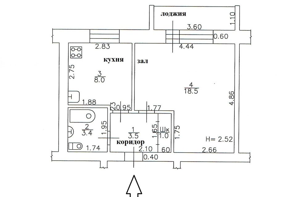 Продаётся 1-комнатная квартира, 34.4 м²