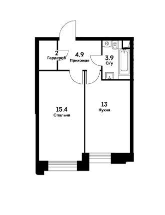 Продаётся 1-комнатная квартира, 39.2 м²