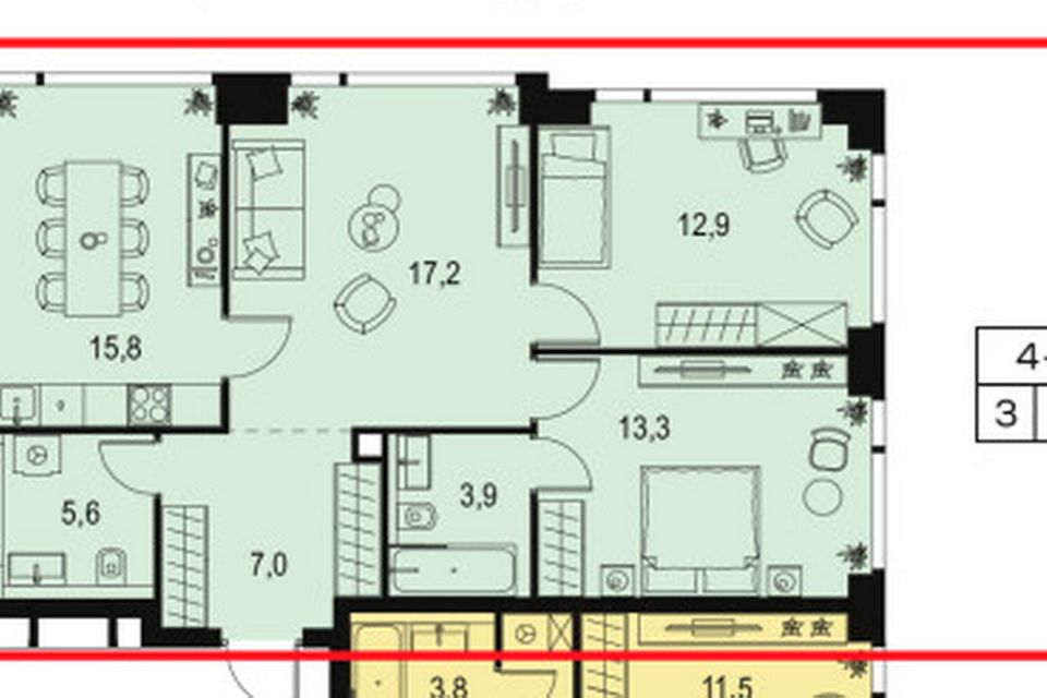 Продаётся 3-комнатная квартира, 77.2 м²