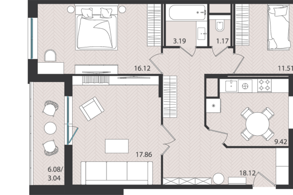 Продаётся 3-комнатная квартира, 80.49 м²