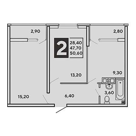 Продаётся 2-комнатная квартира, 50.1 м²
