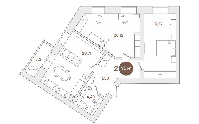 Продаётся 2-комнатная квартира, 75.1 м²