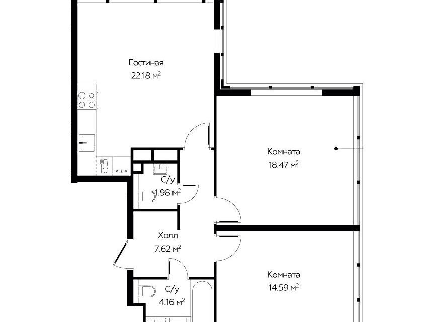 Продаётся 2-комнатная квартира, 69 м²