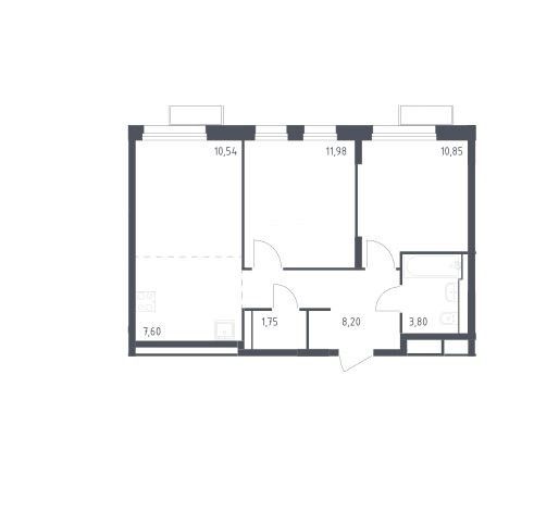 Продаётся 2-комнатная квартира, 54.72 м²