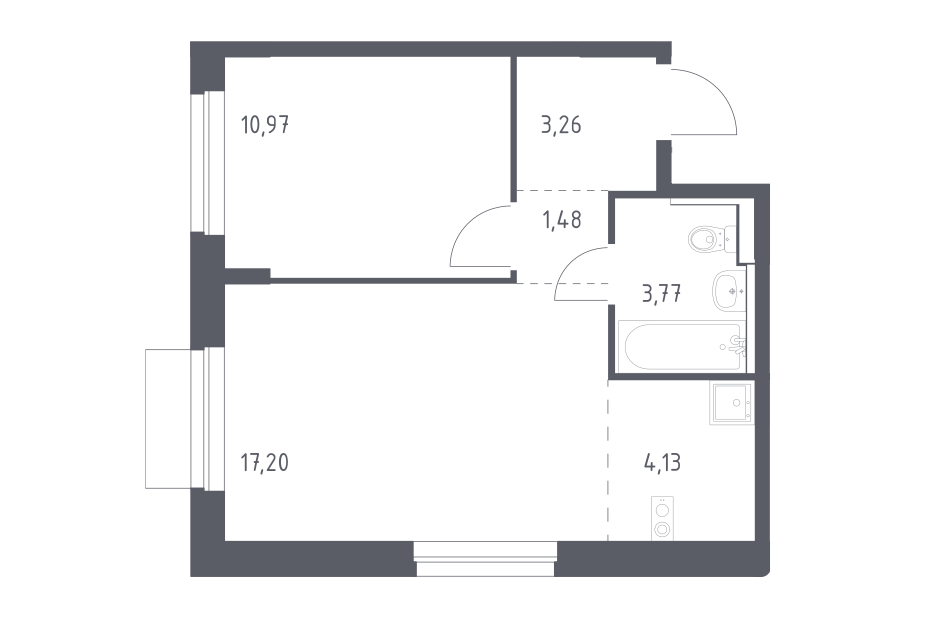 Продаётся 1-комнатная квартира, 40.81 м²