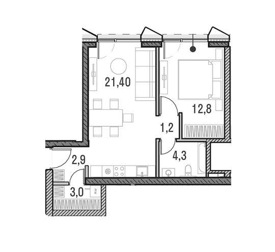 Продаётся 1-комнатная квартира, 45.6 м²