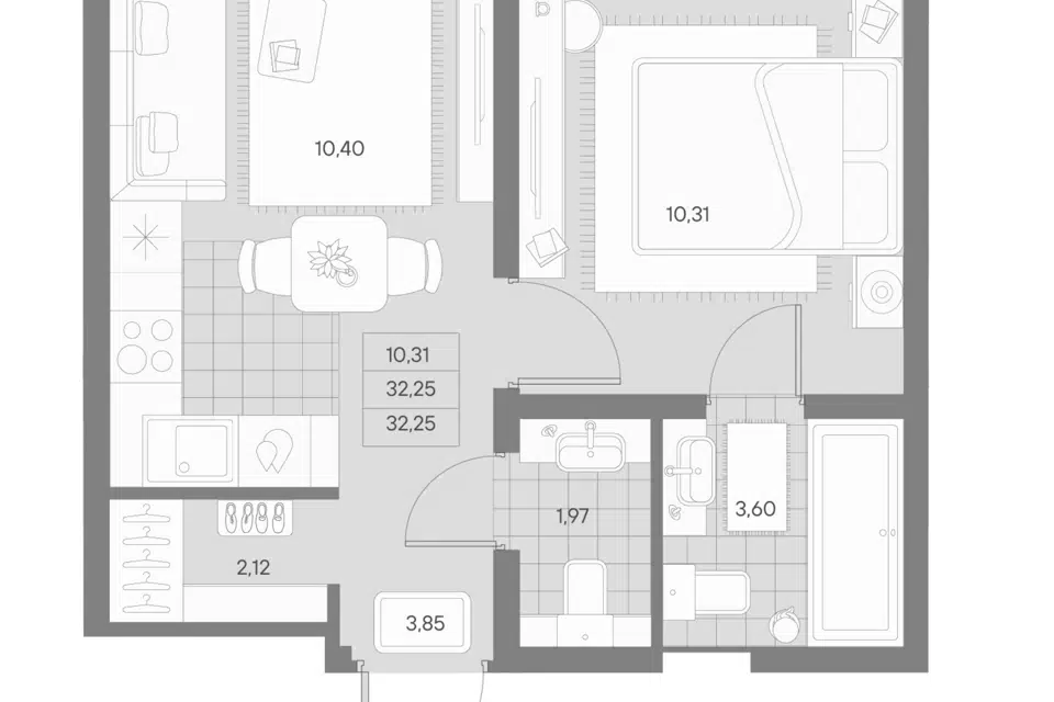 Продаётся 1-комнатная квартира, 32.58 м²