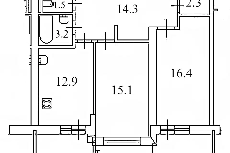 Продаётся 2-комнатная квартира, 65.7 м²