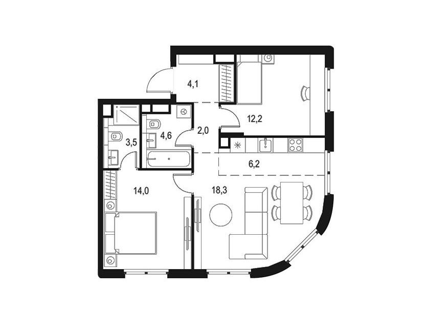 Продаётся 2-комнатная квартира, 64.9 м²