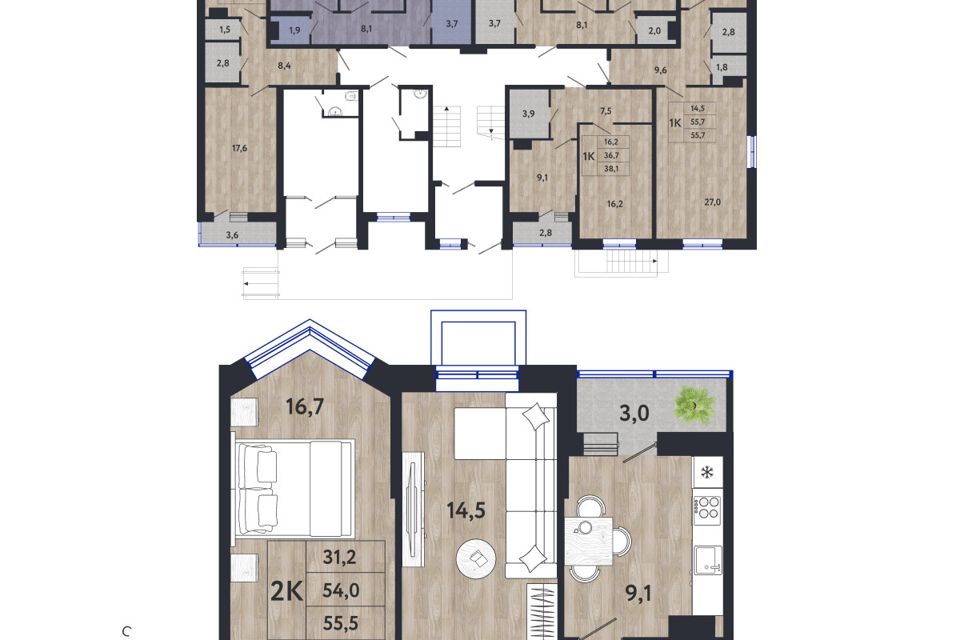 Продаётся 2-комнатная квартира, 54 м²