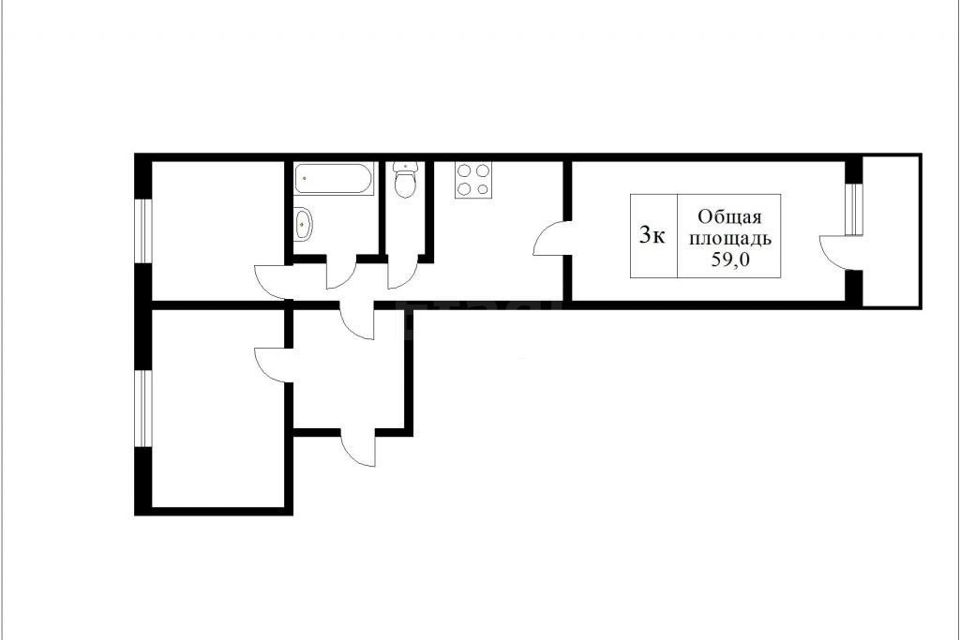 Продаётся 3-комнатная квартира, 58.9 м²