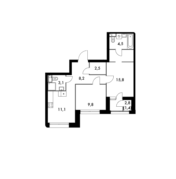 Продаётся 2-комнатная квартира, 56.4 м²