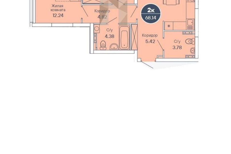 Продаётся 2-комнатная квартира, 64.2 м²
