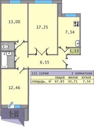 Продаётся 3-комнатная квартира, 65.9 м²