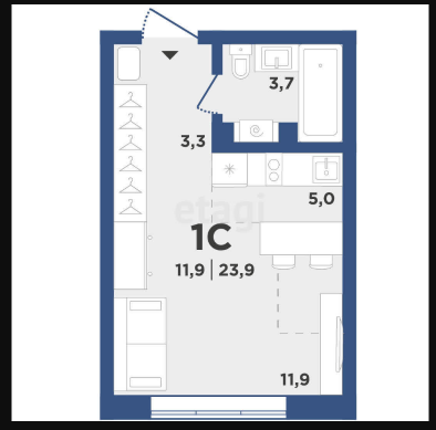 Продаётся 1-комнатная квартира, 24 м²