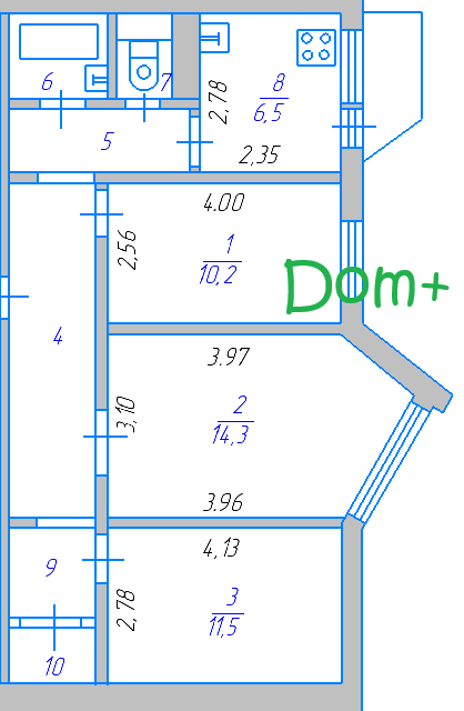 Продаётся 3-комнатная квартира, 61.8 м²
