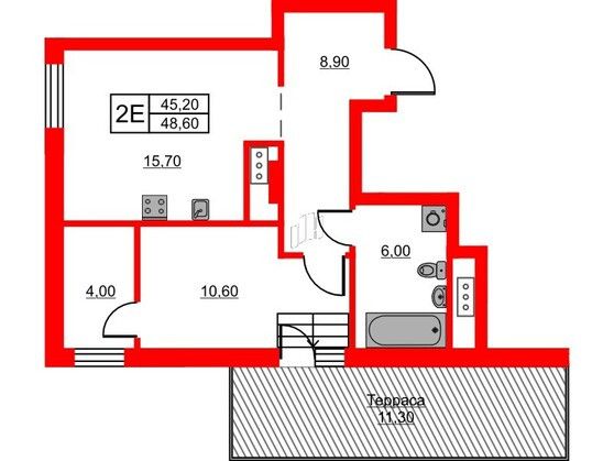 Продаётся 1-комнатная квартира, 48 м²