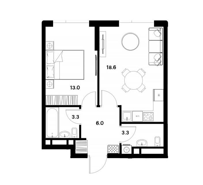 Продаётся 1-комнатная квартира, 44.2 м²