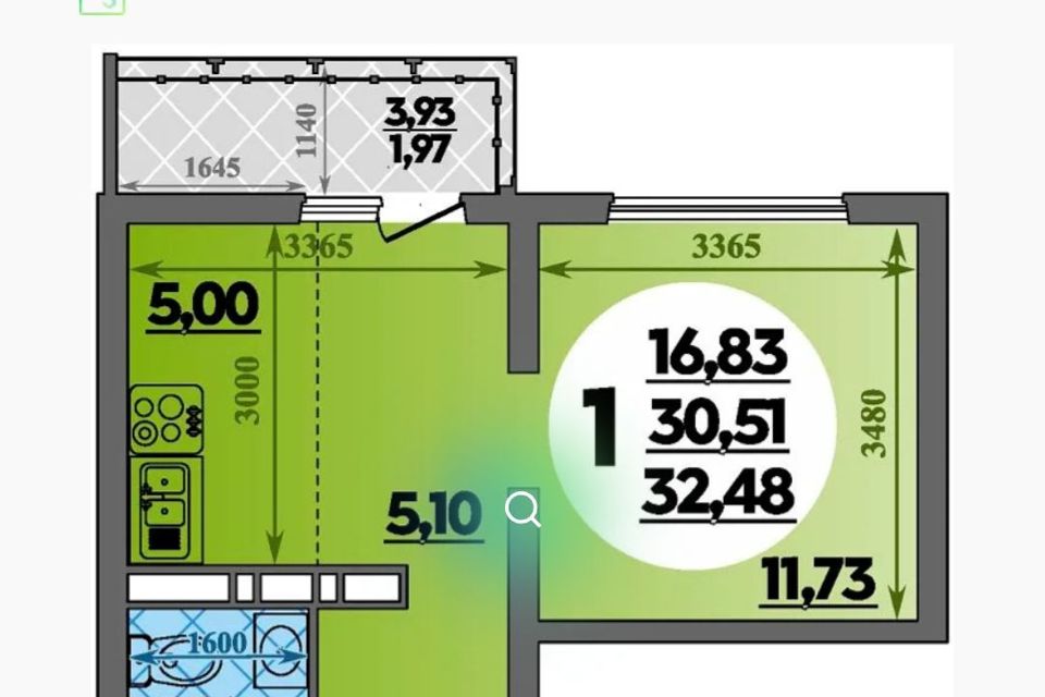 Продаётся 1-комнатная квартира, 32 м²