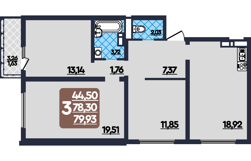 Продаётся 3-комнатная квартира, 80 м²
