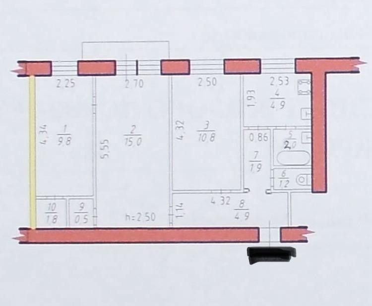 Продаётся 3-комнатная квартира, 53 м²