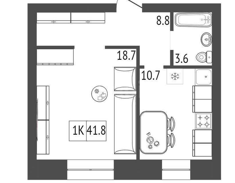 Продаётся 1-комнатная квартира, 40.3 м²
