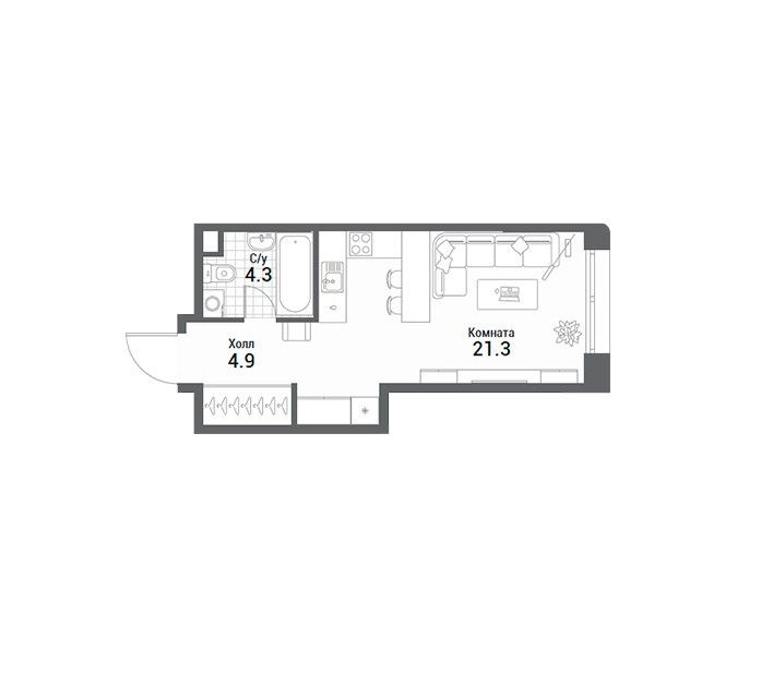 Продаётся студия, 30.5 м²