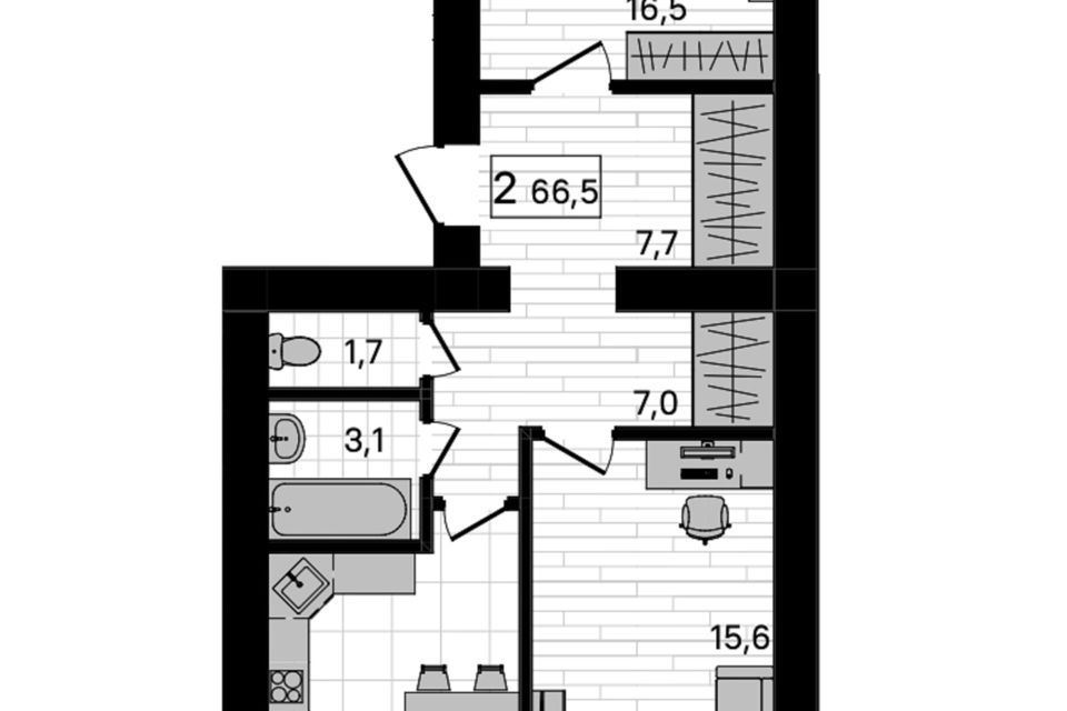 Продаётся 2-комнатная квартира, 66.5 м²