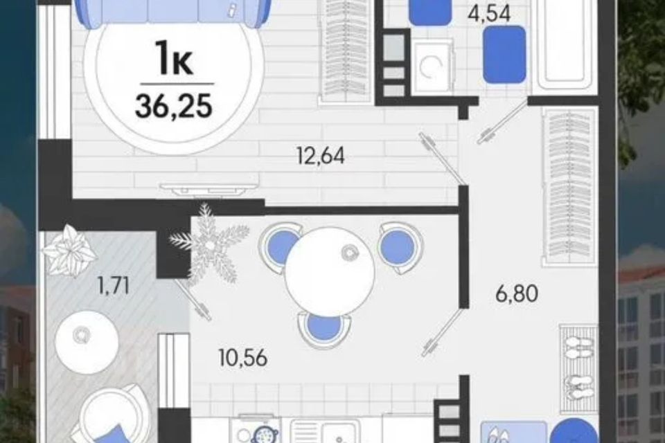 Продаётся 1-комнатная квартира, 34.4 м²
