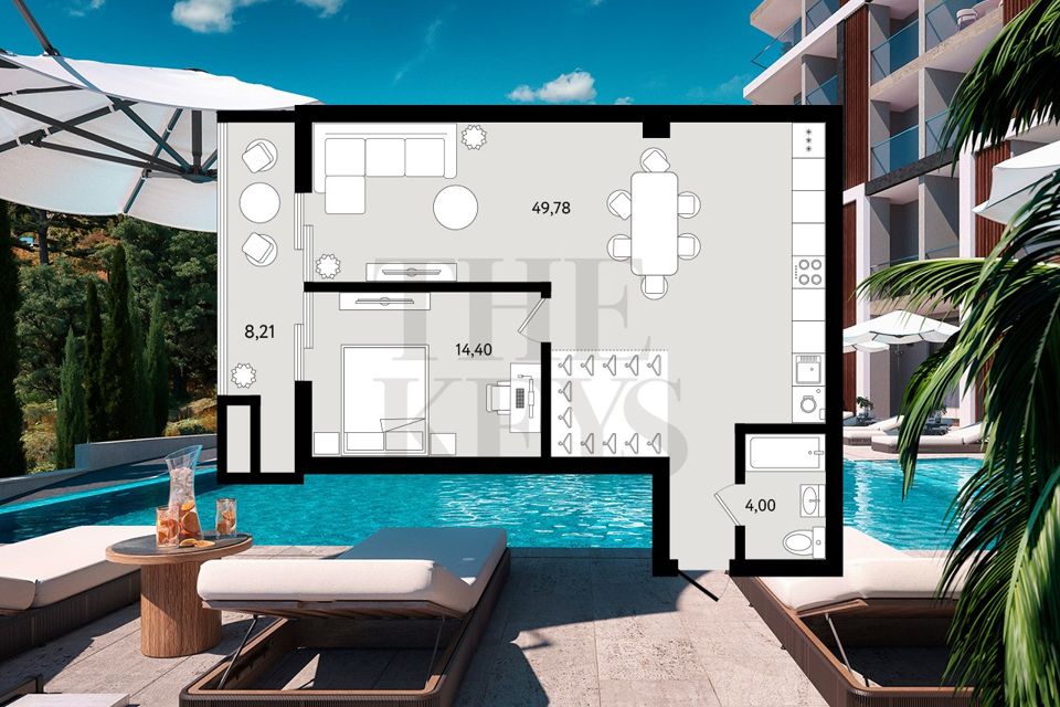 Продаётся 1-комнатная квартира, 76.39 м²