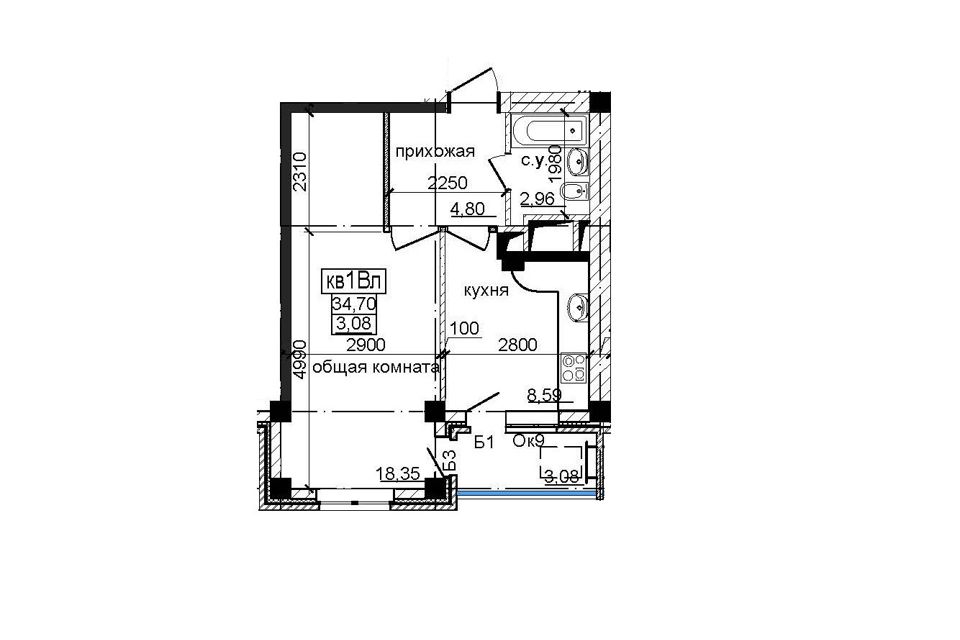 Продаётся 1-комнатная квартира, 36.1 м²