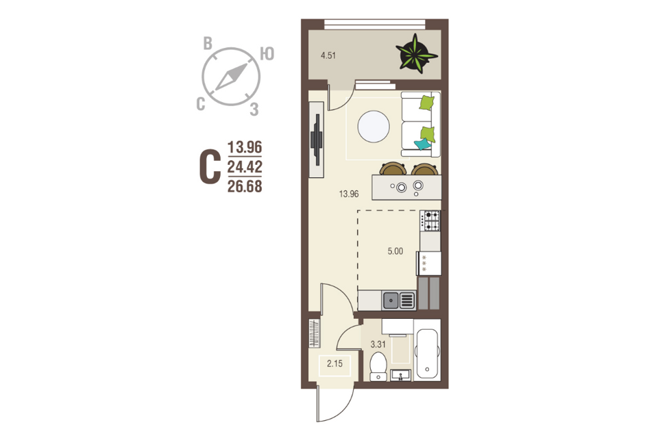 Продаётся студия, 26.68 м²