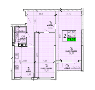 Продаётся 2-комнатная квартира, 69.76 м²
