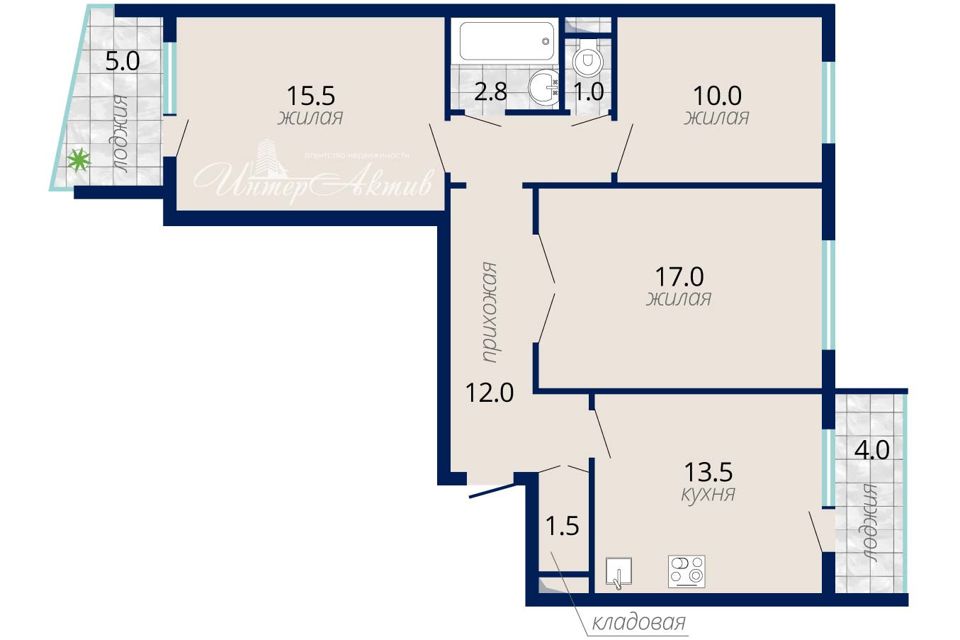Продаётся 3-комнатная квартира, 73.4 м²
